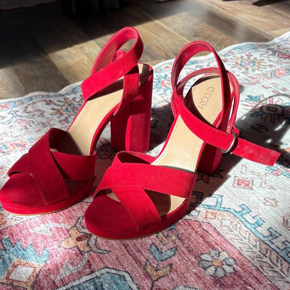 Abound Red Suede Cross-Front Block Heel Sandals
